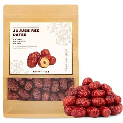 Premium Jujube Red Dates, 1LB/16oz Dried Dates, Large Sweet Dried Fruit, No Preservatives, Natural Superfood Snack for Tea, Soup, Baking & Oatmeal