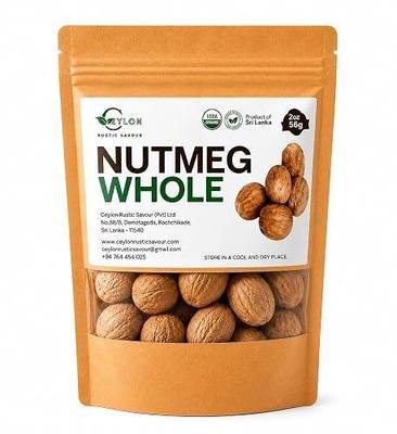 Ceylon Rustic Savour Organic Whole Nutmeg, USDA Organic Certified, 2 oz (56g), Organic Nutmeg for Baking, Cooking, Coffee, Chai, Desserts, Product of Sri Lanka