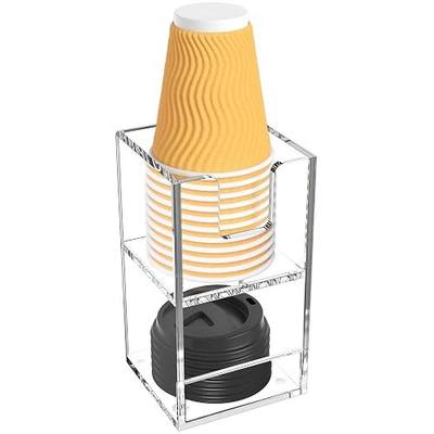 Coffee Condiment and Cup Organizer - 2-Tier Upright Cup and Lid Holder with Straw Organizer 2 Compartments Clear Acrylic Cup Dispenser for Restaurant Breakroom Coffee Station Countertop