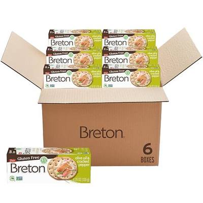 Breton Gluten Free Olive Oil and Cracked Pepper Crackers Bulk (Pack of 6) - Entertaing Pack, Non-GMO, Plant-Based, For Snacking, Dips, Charcuterie Boards, Cheese and Spreads, 6x4.76oz