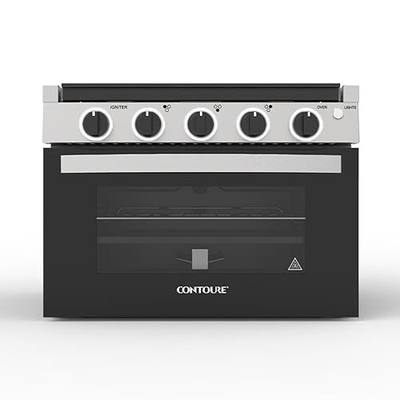 CONTOURE RV 3-Burner Drop-In Gas Range 17” – Propane-Powered RV Stove with Oven, Black with Stainless Steel Accents, LED Knobs, Easy-Clean Oven, CSA Certified, GR-17BTC