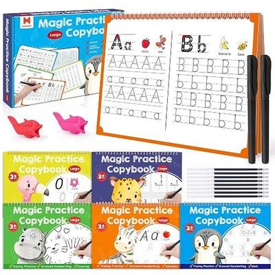 Large Magic Grooved Writing Practice Books for Kids, Reusable Grooved Handwriting Workbooks, Number Letter Tracing Books for Kids Age 3-8 Kindergarten Preschool Calligraphy
