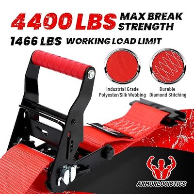 Wheel Chock Tie Down Kit, 4 Pack Heavy Duty Trailer Tire Straps Kit for ATV, UTV, Lawn Mower, 4,400lb Max Break Strength