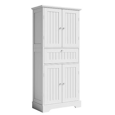 ChooChoo 51" H Bathroom Floor Cabinet with Drawers and Adjustable Shelves | Bathroom Storage Cabinet, Freestanding Kitchen Pantry Cupboard with 4 Doors for Living Room, White