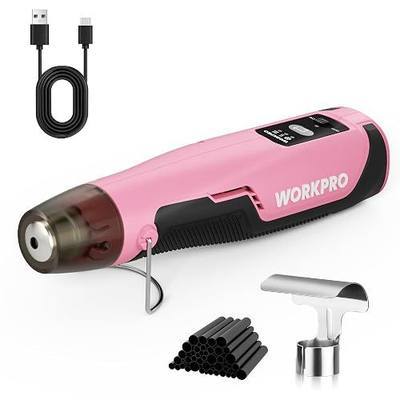 WORKPRO 7.2V Cordless Mini Heat Gun for DIY Crafts, 4000mAh Hot Air Gun, 1.5s Fast Heating, 3 Temp Settings (Cool/572°F/842°F), USB-C Rechargeable - Pink Ribbon
