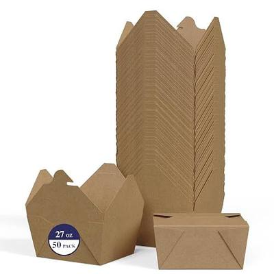 LITOPAK 50 Pack 27 oz Take Out Food Containers, Kraft Brown Take Out Boxes Leak Grease Resistant and Stackable for Restaurants, Homes, Offices, Picnics