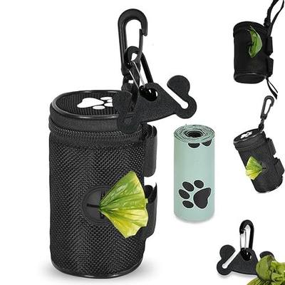 Dog Waste Bag Dispenser Pet Poop Bags Holder for Doggie Waste Bags Dispensers Soft Fabric Zipper Small Doggy Puppy Pouch for Leash Accessory Attachment with Carrier,Paw Print, No-XYBbk