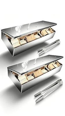 auisea 2 Pcs Thickened Stainless Steel Smoker Box for Gas Grill with 2 Pcs Wood Chip Clips, Heavy Duty BBQ Smoke Box with Hinged Lid & Mirror Finish, No Side Holes Design for Enhanced Smoky Flavor