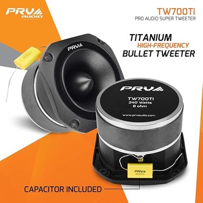 PRV AUDIO TW700Ti Black 4 Inch Titanium Bullet Tweeter TW700Ti 240 Watts, 8 Ohm Super Tweeter, Built-in Capacitor Pro Audio High Frequency Driver (2 Tweeters)