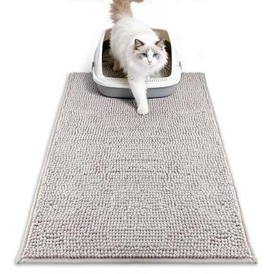 Pieviev Chenille Cat Litter Mat for Litter Box, 28"x22" Soft Ultra Absorbent Mat, Waterproof & Non-Slip, Easy to Clean Litter Trapping Mat for Indoor Cats, Gray