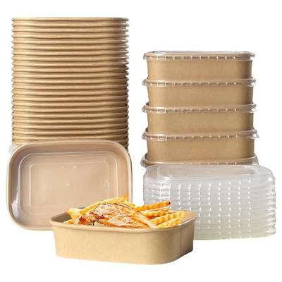 50 Pack Kraft Paper Take Out Containers, 17 oz | Disposable Rectangle Food Serving Bowls with Lids, Oil-Proof Treat Container Bulk Party Supplies for Hot Cold Food, Fruit