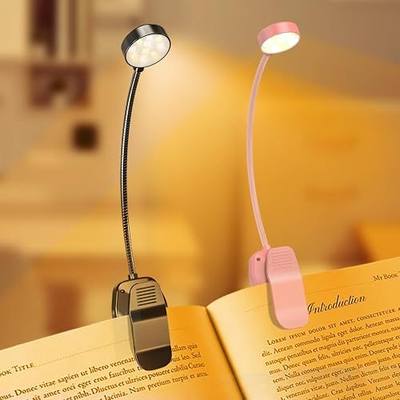 KTEBO 2 Packs Rechargeable Book Reading Light - Adjustable Brightness, 3 Color Temperatures, 30+ Hours Runtime - Eye Care 10 LED Lamp for Reading for Bed,Back to School Gift for Students,Pink & Black