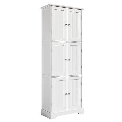 ChooChoo Tall Bathroom Storage Cabinet with 6 Doors, Freestanding Floor Cabinet with Adjustable Shelves, White Pantry Cabinet for Bathroom, Kitchen, Laundry Room