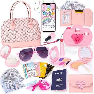 KUBUSFLY Play Purse 35PCS with Camera Makeup, Princess Toys for Girls 3-12 | Handbag, Phone, Sunglasses, Keys and Makeup for Princess Role Play, Birthday, Mom-Daughter Fun, Multi-Scene Pretend Play