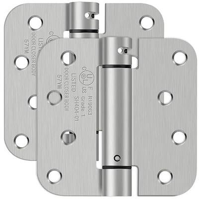 4 Inch Self Closing Door Hinges, 5/8" Radius Corners Spring Loaded Hinges for Exterior, Garage, Front and Back Door, UL Listed, for Left and Right Hand Door, Brushed Nickel, 2 Pack