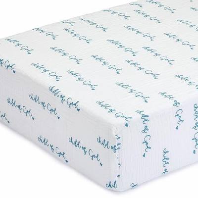 LollyBanks Fitted Crib Sheet 1 Pack, 100% Cotton Soft and Breathable Muslin Crib Sheets for Standard 52"x28" Mattress, Cozy Toddler Bed Sheets for Baby Boys, Registry (Blue Child of God Print)