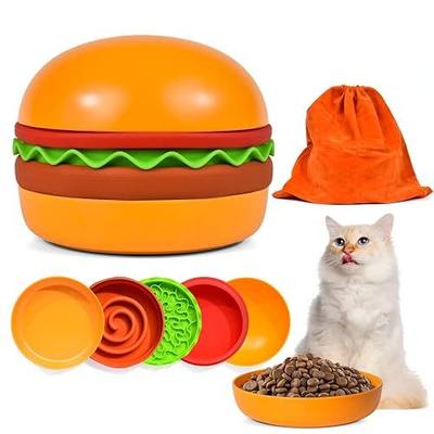 Elevated 5-in-1 Cat Bowls Set: Slow Feeder Bowl, Lick Mat, Raised Food & Water Bowl for Cats & Puppy Small Dogs | Non-Slip Silicone Bowls with Storage Bag for Daily Feeding, Travel