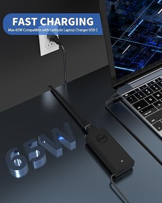 65W USB C AC Adapter Laptop Charger Compatible with Dell Latitude 3450 5520 7420 5420 5550 5450 5440 5430 5540 5530 7440 Inspiron 14 16 XPS 13 Chromebook 3100 Computer Power Cord