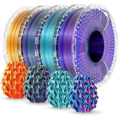 SUNLU Silk PLA+ Filament 1.75mm, Chrome Like Gloss Finish, Smooth Silk Texture, Upgraded Formula for Stable Printing, 4kg(8.8lbs) PLA Plus 3D Printer Filament, Gold 4 Pack