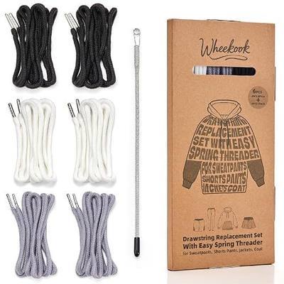 6 Pieces Drawstring Pants Threader with Replacements Draw Strings for Men & Women, 57 Inch Drawstring Cord for Shorts, Pants, Sweatpants, and Hoodies Repairing (2 Black, 2 White, 2 Grey)