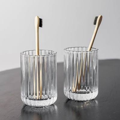 2 piece Simple Transparent Glass Toothbrush Cup and Holder Set | Glass material,Thick heavy base,Can be used as toothbrush holder, pen holder, rinse your mouth etc.
