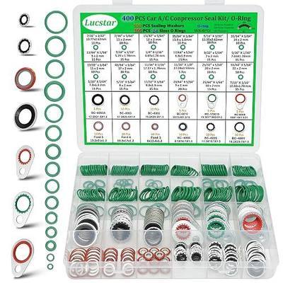 AC O Ring & Gasket Seal Kit for R134a R12- A/C Compressor Port Seal Washer | 400PCS 24 Sizes O Rings & 12 Sizes Sealing Washers, Made of Premium Durable NBR, Assortment Organizer Box