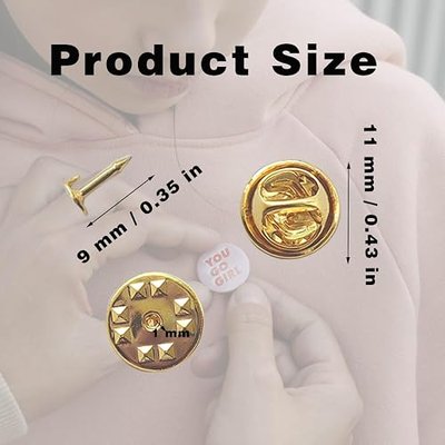 100 PCS Gold Locking Pin Back Clutches, Butterfly Metal Tie Tacks Keepers for Brooch Hat Lapel Badge Holders, 11mm Secure Pin Backings Replacement