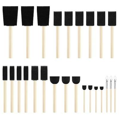 XDT Foam Paint Brushes Bulk Set - 25Pack Sponge Brushes with Wood Handles for Acrylic Painting, Wood Staining, Mod Podge, Glue & Crafts - Disposable Assorted Sizes Paintbrush