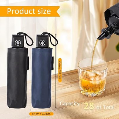 Umbrella Flask 2 Pack (28 oz Total) Hidden Flasks for Liquor for Women Cruise Alcohol Smuggling Kit with Funnel, Spout & Safety Stickers For Concert Sports Events
