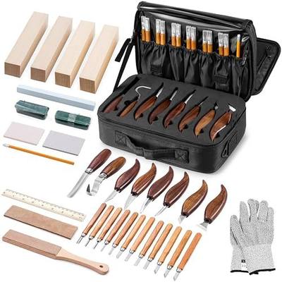 Wood Carving Kit Deluxe, 35-in-1 Whittling Kit for Beginners, With 8PCS Whittling Knives & 12PCS Detail Wood Carving Knives, Black Walnut Wood Handle, Wood Carving Kit for Beginners and Enthusiasts