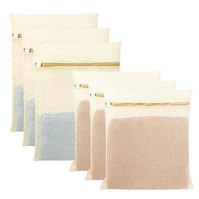 6Pcs Organic Cotton Mesh Laundry Bags for Delicates, Durable Mesh Wash Bags, Sturdy Zipper Laundry Bag for Underwear, Clothes, Shoes, Socks, (3 Large, 3 Medium)