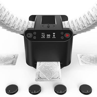 2026 New Automatic Card Shuffler and Dealer,3-in-1 Card Shuffler Machine with 4 Drawing Remotes,1-2 Decks Support 12 Players,360°/180° Deal, Rechargeable,for Poker,Phase 10,Skip-Bo,Texas Hold'em