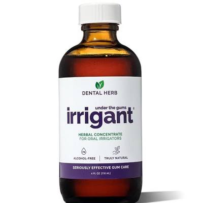 Dental Herb Company Under The Gums Irrigant Solution for Water Flosser 4oz | Herbal Solution for Oral Irrigators, Alcohol-Free, Vegan, Made with Essential Oils, 45-Day Supply