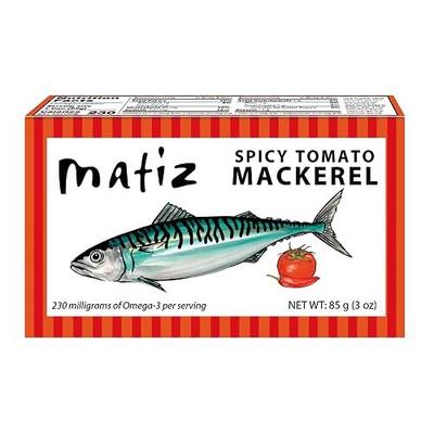Matiz Spicy Tomato Mackerel, 3 oz, 1 Pack | Sauce, Spain, Natural, Artisan, Wild Caught, Gourmet, Ready-to-Eat