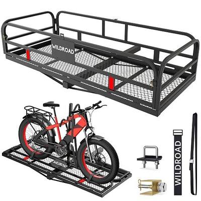 Wildroad Hitch Cargo Carrier with Bike Rack 60" x 24" x 14" Folding Trailer Hitch Cargo Carrier 500 LBS Capacity for Standard, Fat Tire and Electric Bike Fits 2" Receiver 60" Basket+Bike Rack