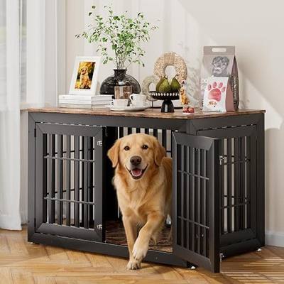 Snuowu 48" Heavy-Duty Dog Crate Furniture for Large Dogs, XXL Wooden Dog Cage Kennel Indoor Furniture, Decorative Pet House End Table, Black & Wood