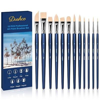 Artist Paint Brushes Set, 12PCS Watercolor Brushes Professional, Water Color Brushes - Round Flat, Liner Filbert Angular Oval Wash & Dagger for Acrylics Ink Watercolor Gouache Oil Tempera (Royal Blue)