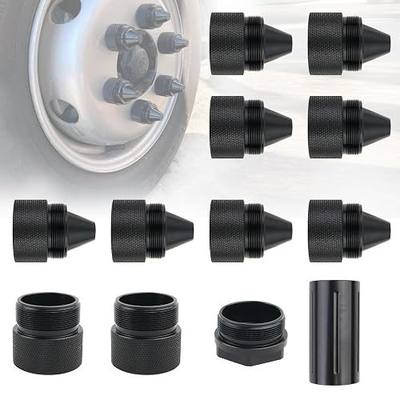 (Pack of 12) Aluminum Alloy Black Cone Shaped Parts | Compatible with Kenworth Peterbilt Volvo Freightliner Mack International Trucks Wheel Lug