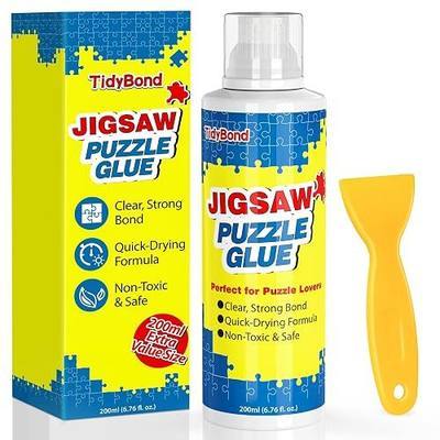 Jigsaw Puzzle Glue 6.76 fl oz, Clear Quick-Dry Sealer with Sponge Tip | Quick-Dry, Strong Non-Toxic Adhesive with Squeegee, Glossy Finish to Preserve Finished 1000, 3000 & 5000 Piece Puzzles