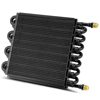 Upgraded 16 1/2" Pass Aluminum Transmission Oil Cooler | 16 Row 8AN Tube & Fin Oil Cooler Kit, Air Compressor Aftercooler, Fits Universal 1/2" Transmission Cooler Lines, Black