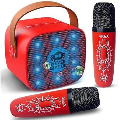Mini Kids Karaoke Machine with LED and Fun Voice,Girls Boys Birthday Gifts | Portable Bluetooth Speaker with 2 Wireless Microphones for Ages 3,4,5,6,7,8,9,10+ Years Old Girl Boy Party Gift,Singing Toys