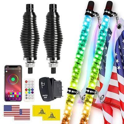 Quick Release Whip 2PCS 4FT Whip Lights with Spring Quick Release Base | Quick Disconnect Mount Spiral RGB LED Whips APP & Remote Control Music with Rocker Switch for UTV ATV RZR SXS Can-Am