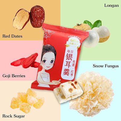 Wanhua Hall Snow Fungus Red Dates Goji Berry Soup Freeze Dried 5.64 oz/160g (10 packs x16g) 1-Minute Chinese Food White Fungus Soup Quick-Cook Breakfast Non GMO, Vegan 银耳羹 冻干红枣枸杞银耳羹