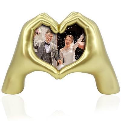 Gold Heart Hands Sculpture, Heart Hand Frame for Photos, Statue Decor for Living Room Bedroom Bookshelf, Gifts for Thanksgiving Christmas8.85 * 6.1 * 3.74
