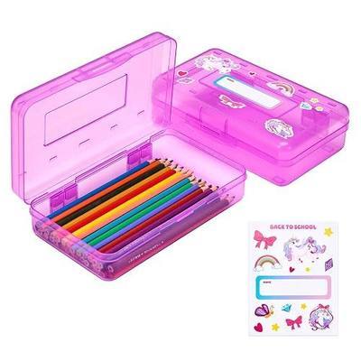 GAMENOTE Plastic Pencil Box with Personalized Sticker,Kid Hard Pencil Case with Snap-tight Lid,Small Art Craft Storage Containers,School Supplies Box for Boys,Girls (Purple)