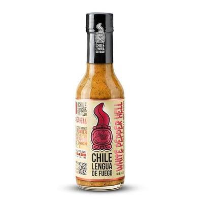 Chile Lengua de Fuego White Pepper Hell – Scotch Bonnet & White Pepper Hot Sauce, Smoky Herbal Gourmet Heat, 5 oz Bottle (Pack of 1)