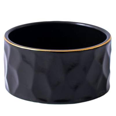 Paper Clip Holder Ceramic Round Paper Clips Dispenser for Desk Cute,Gold Line Office Binder Clips Dispenser Organizer (Black-01)