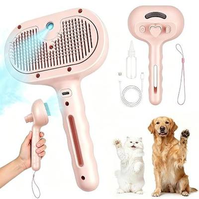 3 in 1 Dog Cat Steam Brush with Storage Rope for Shedding Massaging Grooming, Self Cleaning Pet Steam Brush for Long Short Hair, Reducing Flying Fur & Static - Pink