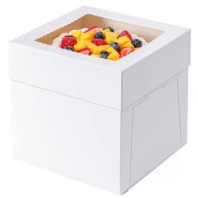3 Pack Cake Boxes 10 Inch, 10x10x8 Inches Tall Cake Large Box, Disposable Cakes Transport Containers with Lids, Bakery Boxes with Large Window, for Cookies Pies Cupcakes Pastry-Wedding,Birthday, Party