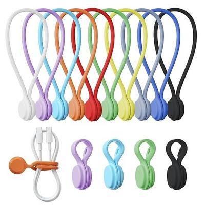 Tounee Reusable Silicone Magnetic Cable Ties - 2 Sizes Combo (4pcs 2.95'' + 4pcs 7.68'') - Multi-Purpose for Cable Bundling, Organizing, Bookmarks & Fridge Magnets - Assorted Colors, 8-Pack